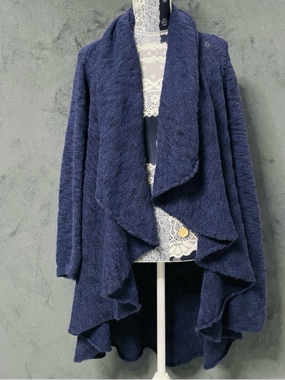 Duna Alpaca Cardigan Sweater Womens One Size Long Sleeve Blue Open Front Circle
